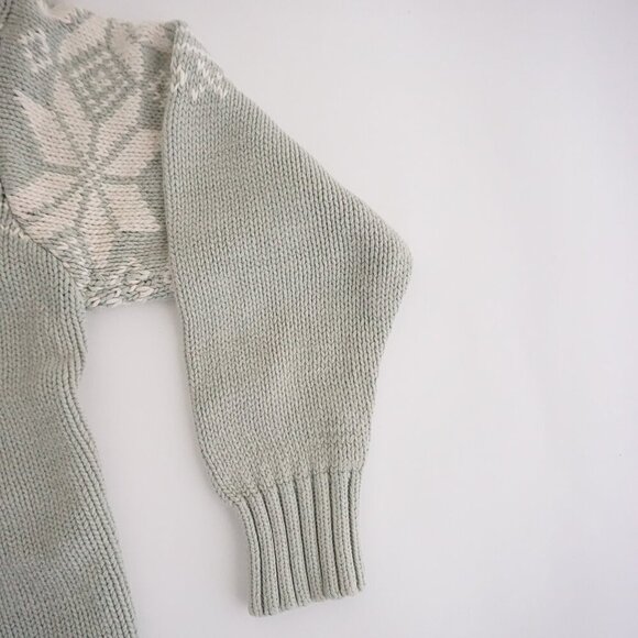 Vintage Eddie Bauer Sage & White 100% Cotton Snowflakes Turtleneck Sweater M - Picture 5 of 11